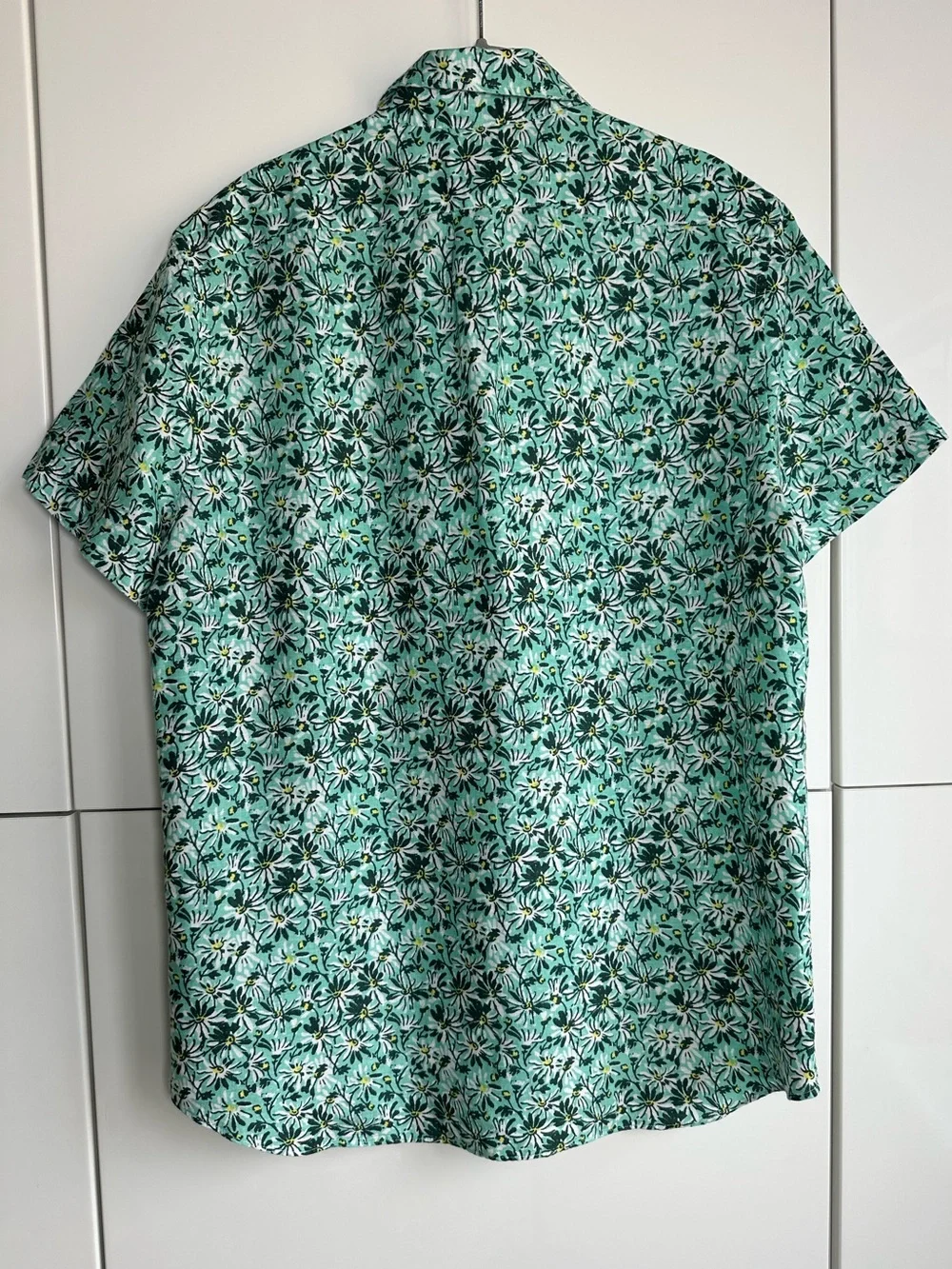 J.Crew Mens 100% Linen Daisy Floral Short Sleeve Button Down Shirt Slim Fit LG